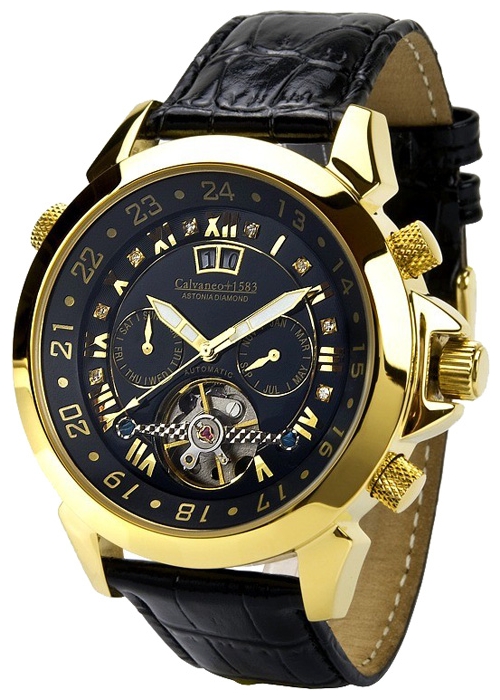 Calvaneo 1583 Astonia Gold Diamond Black wrist watches for men - 1 photo, image, picture