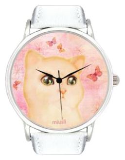 Miusli Cat and Butterfly white wrist watches for women - 1 picture, image, photo