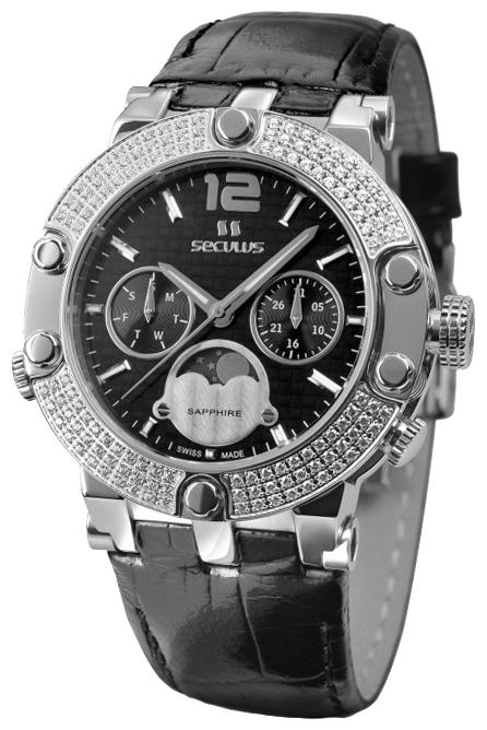 Seculus 1690.5.706 black-rose, ss with stones, black leather wrist watches for women - 1 image, photo, picture