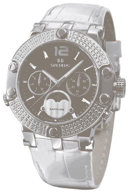Seculus 1690.5.706 black, ss with stones, white leather wrist watches for women - 1 photo, image, picture