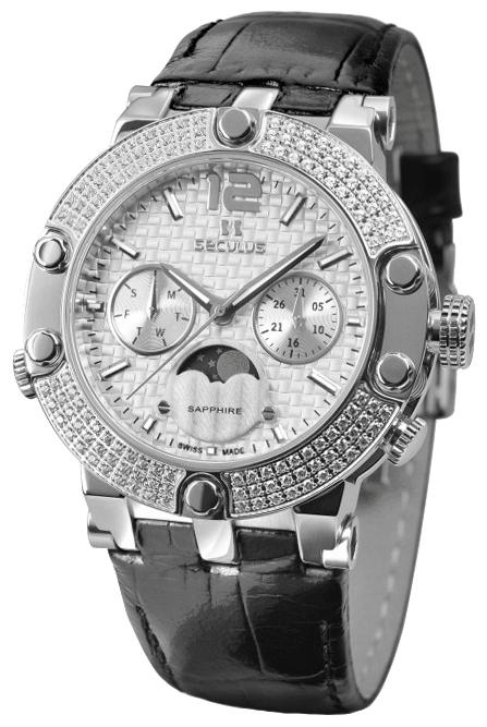 Seculus 1690.5.706 white, ss with stones, black leather wrist watches for women - 1 image, picture, photo