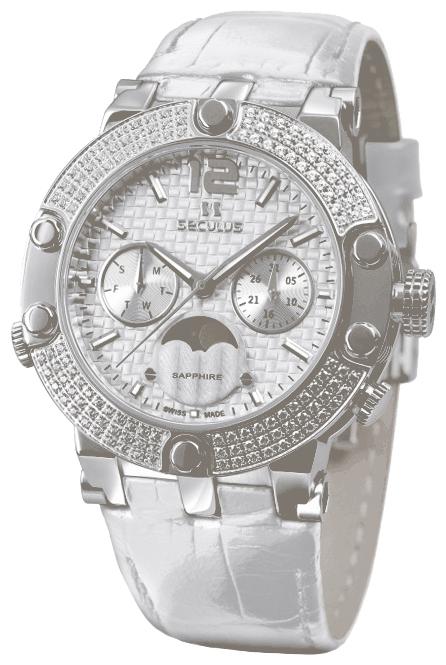 Seculus 1690.5.706 white, ss with stones, white leather wrist watches for women - 1 image, picture, photo