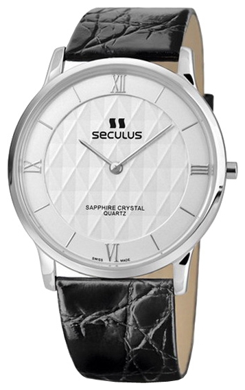 Seculus 4455.1.106 white, ss, black leather wrist watches for men - 1 picture, image, photo