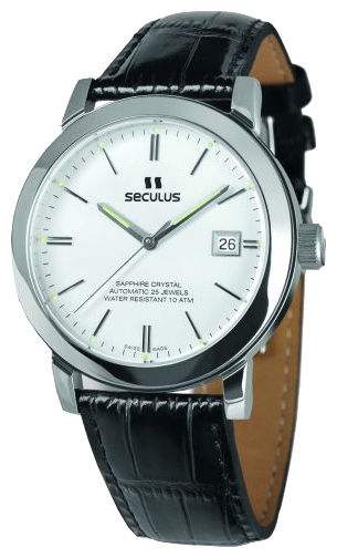 Seculus 9524.1.2824 white, ss, black leather wrist watches for men - 1 image, picture, photo