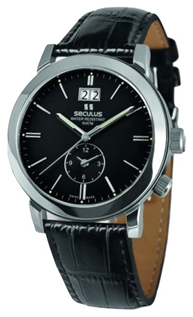 Seculus 9537.1.620 black, ss, black leather wrist watches for men - 1 photo, picture, image