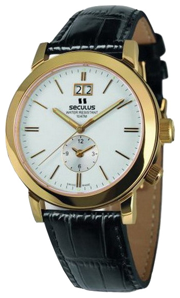 Seculus 9537.1.620 white, pvd, black leather wrist watches for men - 1 image, photo, picture